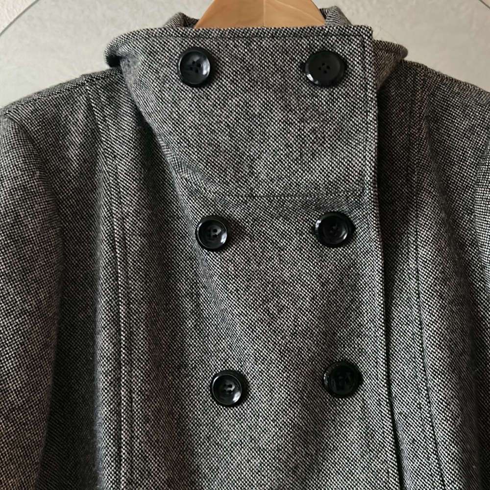 Womens Gray Double-Breasted Wool Blend Coat - Picture 5 of 11